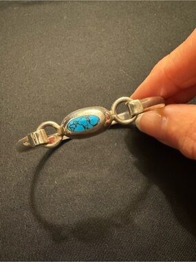 Vintage Taxco Mexico 925 Sterling Silver Turquoise Cabochon Bangle Bracelet